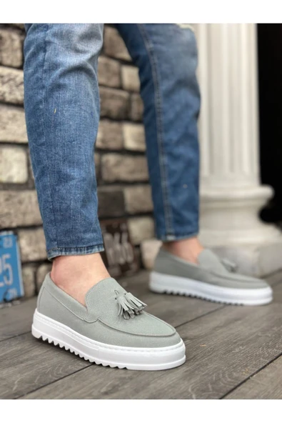 BA0154 Bağcıksız Yüksek Taban Gri Süet Püsküllü Erkek Ayakkabı - Resim 5