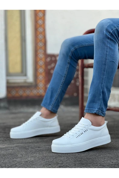 BA0104 Bağcıklı Beyaz Cilt Deri Spor Klasik Erkek Ayakkabı - 3