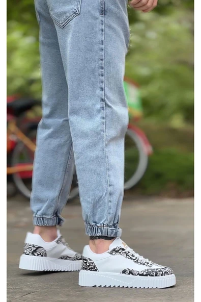 BA0802 BOA Gotik Desenli Beyaz Yüksek Taban Erkek Günlük Ayakkabı - Resim 4