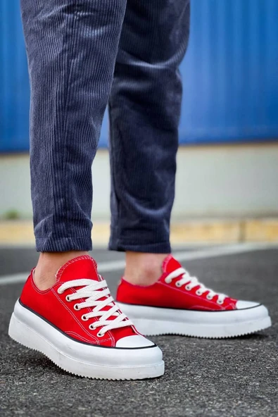 Erkek Spor  Ayakkabı KB-CX-3 Kuback Kısa Kırmızı Keten Beyaz Yüksek Taban Spor Ayakkabı - Resim 4