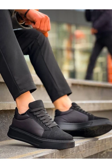 KB 046 Kuback Siyah Paraşüt Siyah Yüksek Taban Günlük Spor Ayakkabı ürün görseli 1