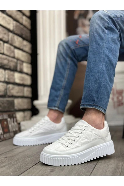 Erkek AyakkabıBA0801 BOA Beyaz Yüksek Taban Erkek Spor Ayakkabı - Resim 2