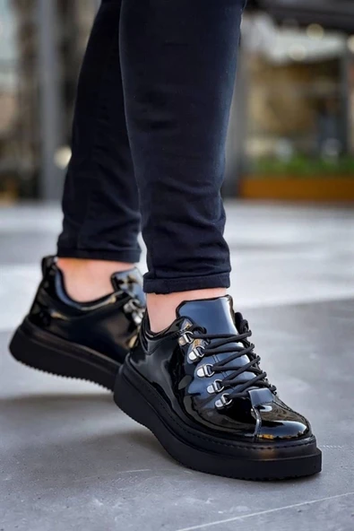 KB-X4  Kuback Siyah Rugan Siyah Yüksek Taban Bağcıklı Günlük Erkek Ayakkabı - Resim 3