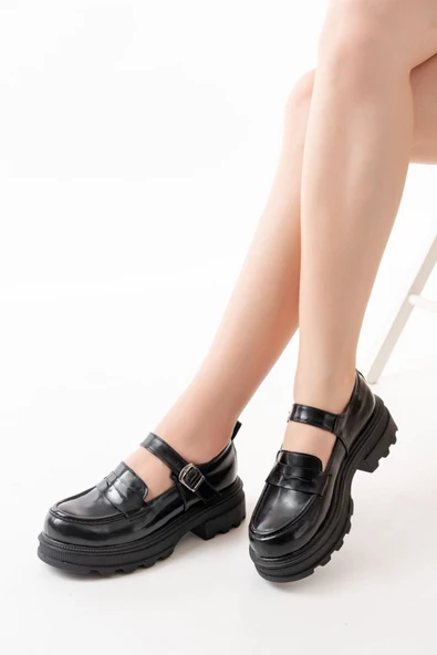 Vivole Shoes 745-771 Siyah Rugan Günlük Yüksek Tabanlı Loafer Ayakkabı