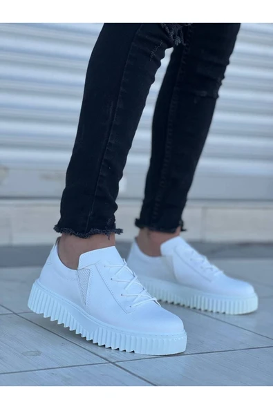 KB-X502  Kuback Beyaz Cilt Yüksek Beyaz Taban Bağcık Detaylı Lastikli Günlük Erkek Ayakkabı ürün görseli 1