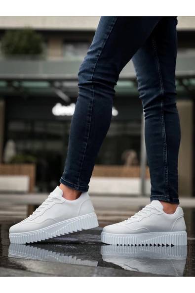 BA0802 BOA Beyaz Yüksek Taban Erkek Günlük Ayakkabı - Resim 4