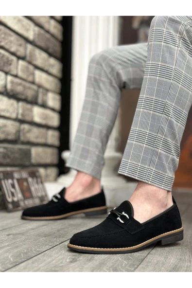 Süet Püsküllü Corcik Siyah Çengel Tokalı Klasik Erkek Ayakkabısı - Resim 2
