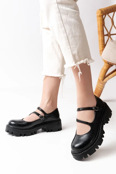Vivole Shoes 868-756 Siyah Rugan Günlük Yüksek Tabanlı Loafer Ayakkabı
