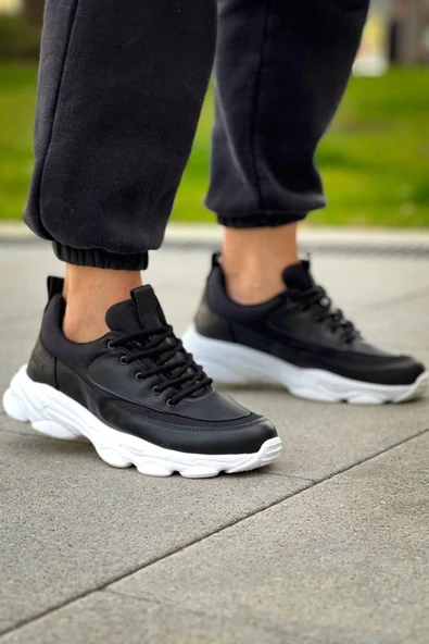 KB-707 Siyah Cilt Yüksek Taban Bağcıklı Günlük Erkek Ayakkabı - Resim 2