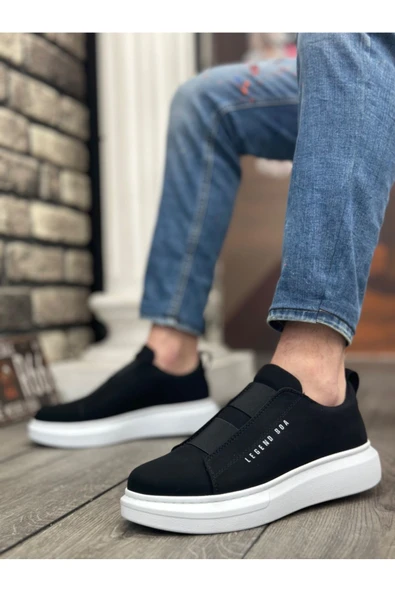 BA0307 BOA Kalın Yüksek Taban Çift Bant Siyah Beyaz Erkek Ayakkabı - Resim 2