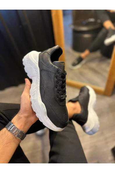 Knack Yüksek Taban Günlük Ayakkabı N75 Siyah (Beyaz Taban) - Resim 2