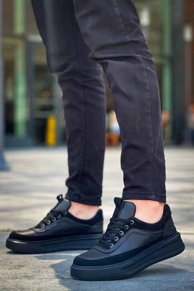 KB-006 Kuback Siyah Cilt Siyah Yüksek Taban Bağcıklı Günlük Erkek Ayakkabı - Resim 5