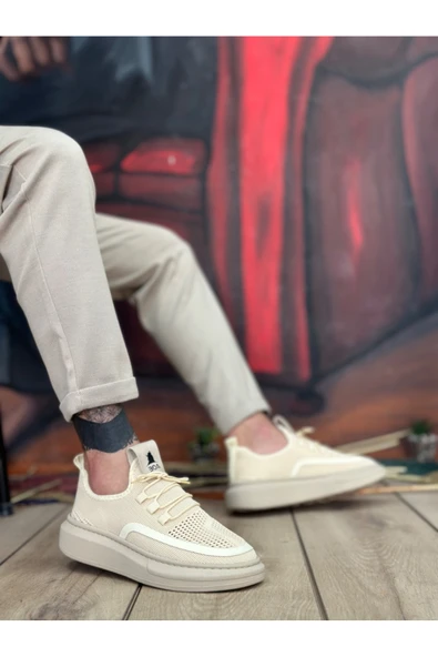BA0375 Özel Örme Triko Tarz Krem Renk Spor Ayakkabı ürün görseli 1