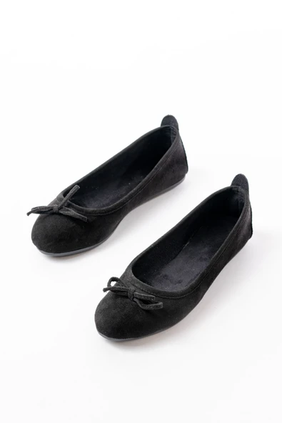 Topuklu Ayyakkabı6101 Siyah Süet Fiyonklu Günlük Kadın Babet - Resim 3