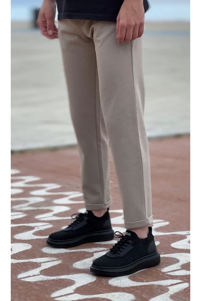 BA0812 Özel Örme Triko Tarz Siyah Renk Siyah Taban Spor Ayakkabı ürün görseli 1