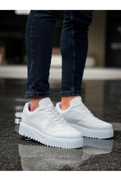 BA0802 BOA Beyaz Yüksek Taban Erkek Günlük Ayakkabı - Resim 5