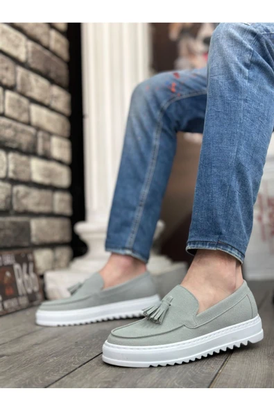 BA0154 Bağcıksız Yüksek Taban Gri Süet Püsküllü Erkek Ayakkabı - Resim 6