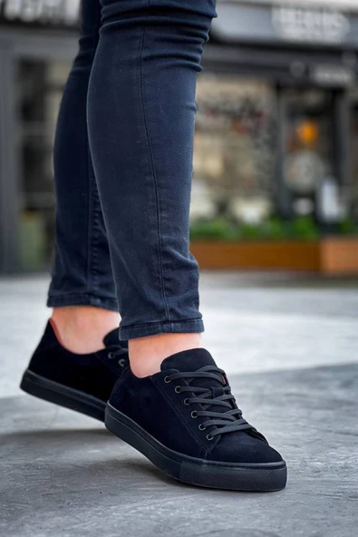 Erkek ayakkabı  Siyah Süet Siyah Yüksek Taban Bağcıklı Günlük Erkek Ayakkabı - Resim 2