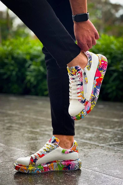 Erkek ayakkabıKB-02  Kuback Bağcıklı Crocodile Beyaz Kırmızı Günlük Erkek Ayakkabı - Resim 5