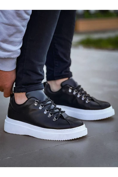 Kb-x4 Kuback Siyah Cilt Yüksek Taban Bağcıklı Günlük Erkek Ayakkabı - Resim 3