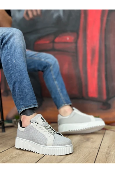 BA0803 BOA Yüksek Taban Gri Triko Gri Taban Erkek Ayakkabı - Resim 4