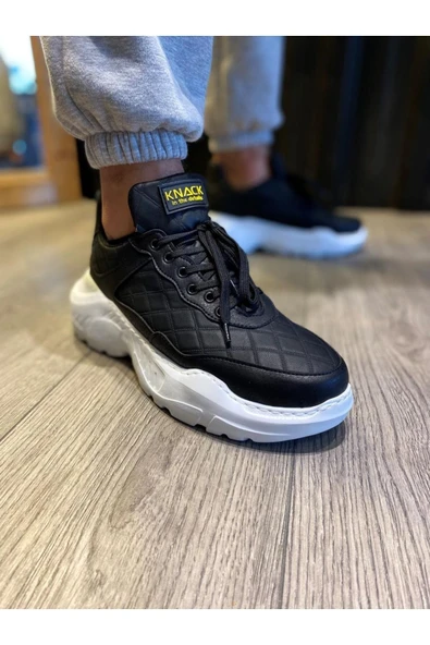 Knack Yüksek Taban Günlük Ayakkabı N75 Kapitone Siyah (beyaz Taban) - Resim 2