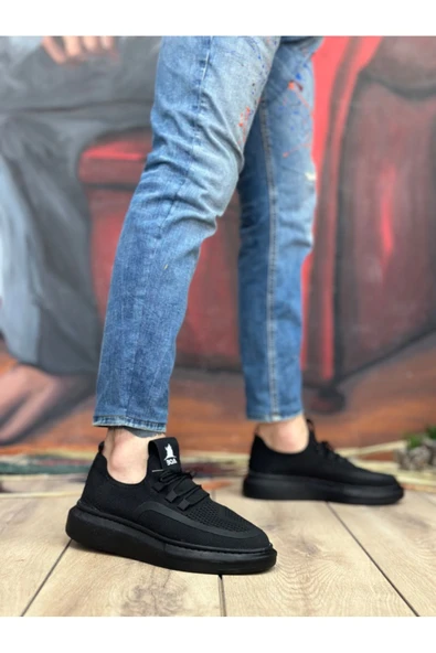 BA0375 Özel Örme Triko Tarz Siyah Renk Siyah Taban Spor Ayakkabı - Resim 3