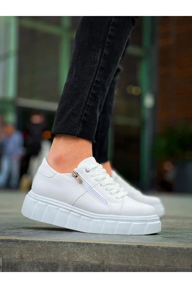 Erkek ayakkabıKB-X155 Kuback Beyaz Cilt Detaylı Beyaz Yüksek Taban Günlük Spor Ayakkabı - Resim 4
