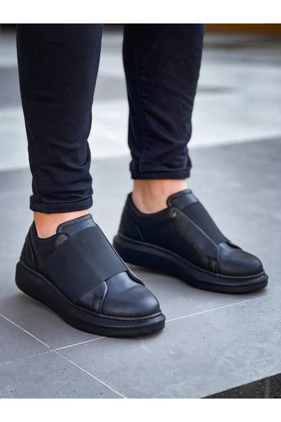 Erkek ayakkabıKB-040  Kuback  Siyah Cilt Siyah Yüksek Taban Lastikli Günlük Erkek Ayakkabı - Resim 3