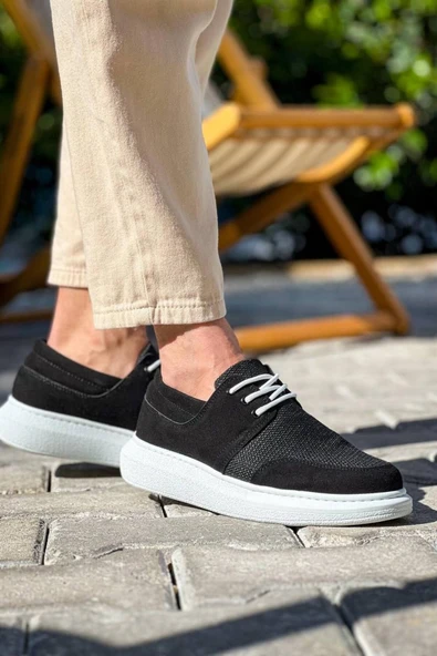 Erkek ayakkabıKB-042  Kuback Bağcıklı  Siyah Deri Tozu Beyaz Taban Günlük Erkek Ayakkabı - Resim 3