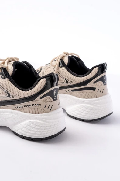 Spor Ayakkabı F-329 Bej Günlük Bağcıklı Siyah Desenli Yazlık Spor Ayakkabı - Resim 5