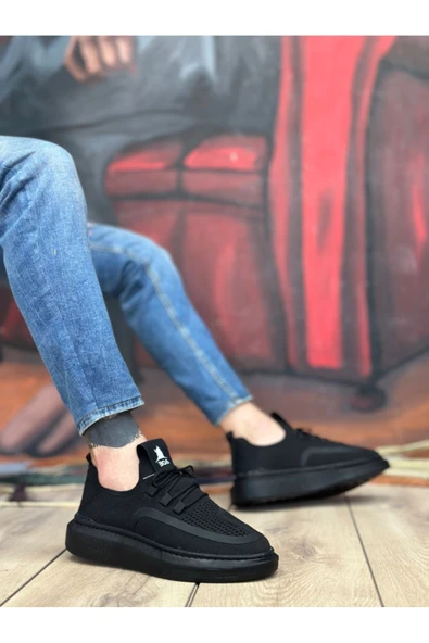 BA0375 Özel Örme Triko Tarz Siyah Renk Siyah Taban Spor Ayakkabı - Resim 2