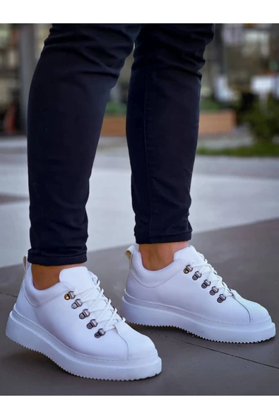 Erkek ayakkabıKB-X4  Kuback BEYAZ CİLT Yüksek Taban Bağcıklı Günlük Erkek Ayakkabı ürün görseli 1