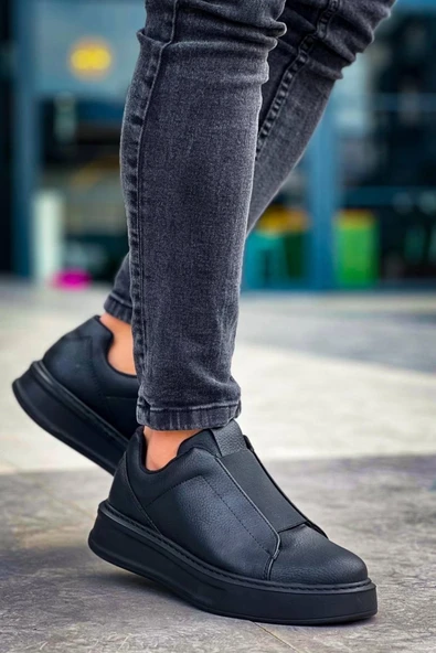 Erkek ayakkabıKB-007  Kuback Siyah Siyah Yüksek Taban Tek Bant Bağcıksız Günlük Erkek Ayakkabı - Resim 3