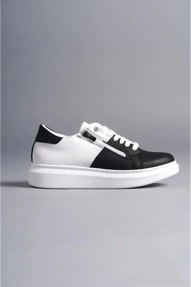 SLW155 Warrior Bağcıklı ve Fermuarlı Cilt Erkek Günlük Sneaker Ayakkabı BT Beyaz/Siyah - 4