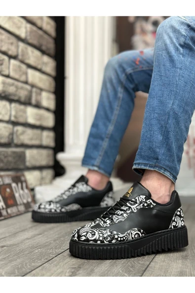 BA0802 BOA Gotik Desenli Siyah Yüksek Taban Erkek Günlük Ayakkabı - 3