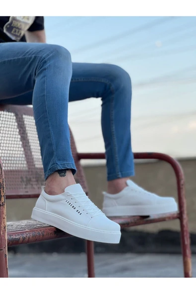 BA0104 Bağcıklı Beyaz Cilt Deri Spor Klasik Erkek Ayakkabı - 2