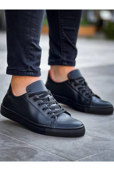 Erkek ayakkabıKB-122  Kuback Siyah Cilt Siyah Yüksek Taban Bağcıklı Günlük Erkek Ayakkabı - Resim 3