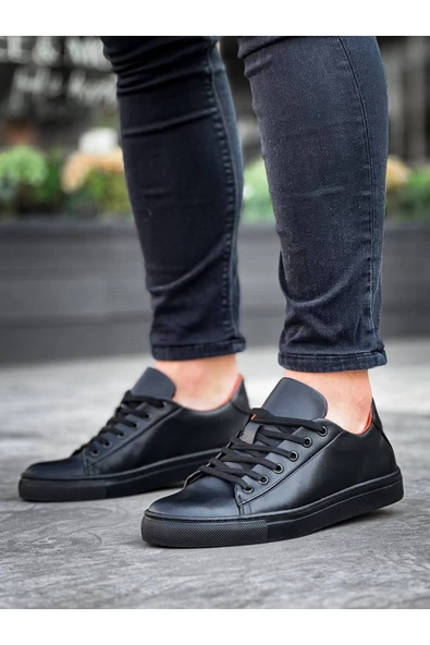 Erkek ayakkabıKB-122  Kuback Siyah Cilt Siyah Yüksek Taban Bağcıklı Günlük Erkek Ayakkabı - Resim 2