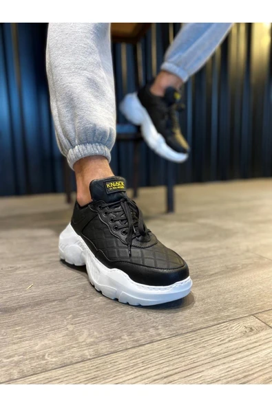 Knack Yüksek Taban Günlük Ayakkabı N75 Kapitone Siyah (beyaz Taban) - Resim 5
