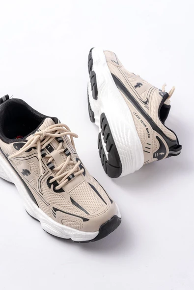 Spor Ayakkabı F-329 Bej Günlük Bağcıklı Siyah Desenli Yazlık Spor Ayakkabı - Resim 4