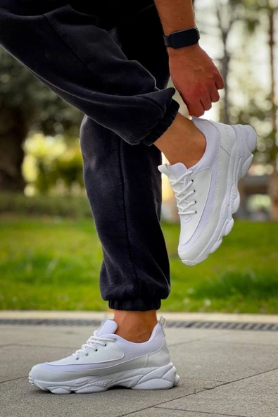 KB-707  Kuback  Beyaz Cilt Yüksek Taban Bağcıklı Günlük Erkek Ayakkabı ürün görseli 1