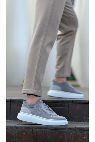 BA0812 Özel Örme Triko Tarz Gri Renk Spor Ayakkabı - 6