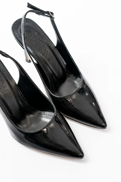 Siyah Rugan Günlük Arkası Açık 9 cm Topuklu Kadın Ayakkabı ürün görseli 1