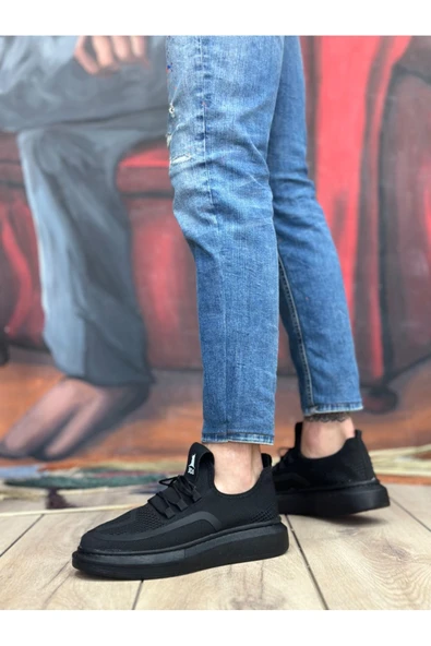 BA0375 Özel Örme Triko Tarz Siyah Renk Siyah Taban Spor Ayakkabı ürün görseli 1