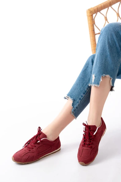Spor AyakkabıRS-01 Bordo Süet İnce Taban Günlük Spor Ayakkabı