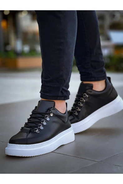 Kb-x4 Kuback Siyah Cilt Yüksek Taban Bağcıklı Günlük Erkek Ayakkabı - Resim 2