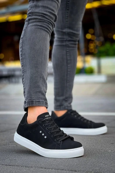 KB-X7  Kuback Siyah Süet Yüksek Beyaz Taban Bağcıklı Günlük Erkek Ayakkabı - Resim 3