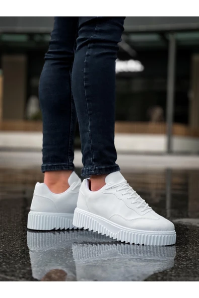 BA0802 BOA Beyaz Yüksek Taban Erkek Günlük Ayakkabı - Resim 3