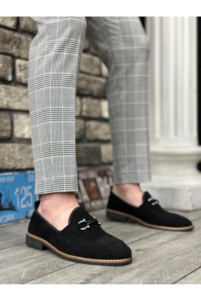 Süet Püsküllü Corcik Siyah Çengel Tokalı Klasik Erkek Ayakkabısı ürün görseli